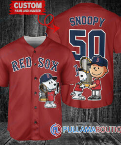 Boston Red Sox x Snoopy and Charlie Brown with Trophy Baseball Jersey Red