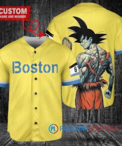 Boston Red Sox x Son Goku Kakarot Super Saiyan Dragon Ball Z with Trophy Baseball Jersey Gold-Light Blue City Connect