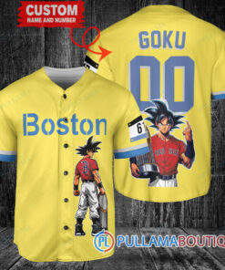 Boston Red Sox x Son Goku Kakarot Super Saiyan Dragon Ball Z with Trophy Baseball Jersey Gold-Light Blue City Connect V2