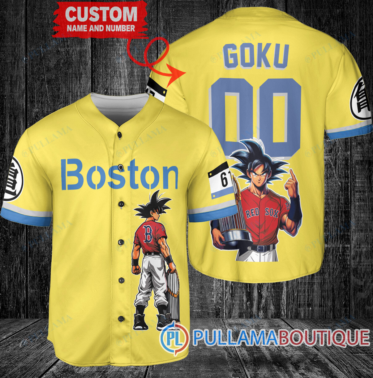 Boston Red Sox x Son Goku Kakarot Super Saiyan Dragon Ball Z with Trophy Baseball Jersey Navy V2