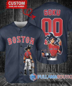 Boston Red Sox x Son Goku Kakarot Super Saiyan Dragon Ball Z with Trophy Baseball Jersey Navy V2