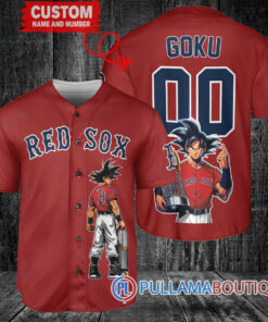 Boston Red Sox x Son Goku Kakarot Super Saiyan Dragon Ball Z with Trophy Baseball Jersey Red V2