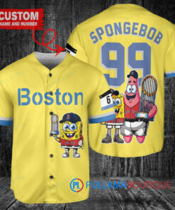 Boston Red Sox x SpongeBob SquarePants with Trophy Custom Baseball Jersey Gold-Light Blue City Connect