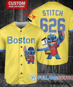 Boston Red Sox x Stitch with Trophy Baseball Jersey Gold-Light Blue City Connect