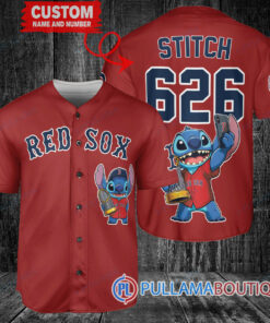 Boston Red Sox x Stitch with Trophy Baseball Jersey Red