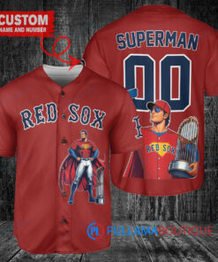 Boston Red Sox x Superman DC Comics with Trophy Custom Baseball Jersey Red