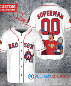 Boston Red Sox x Superman DC Comics with Trophy Custom Baseball Jersey White