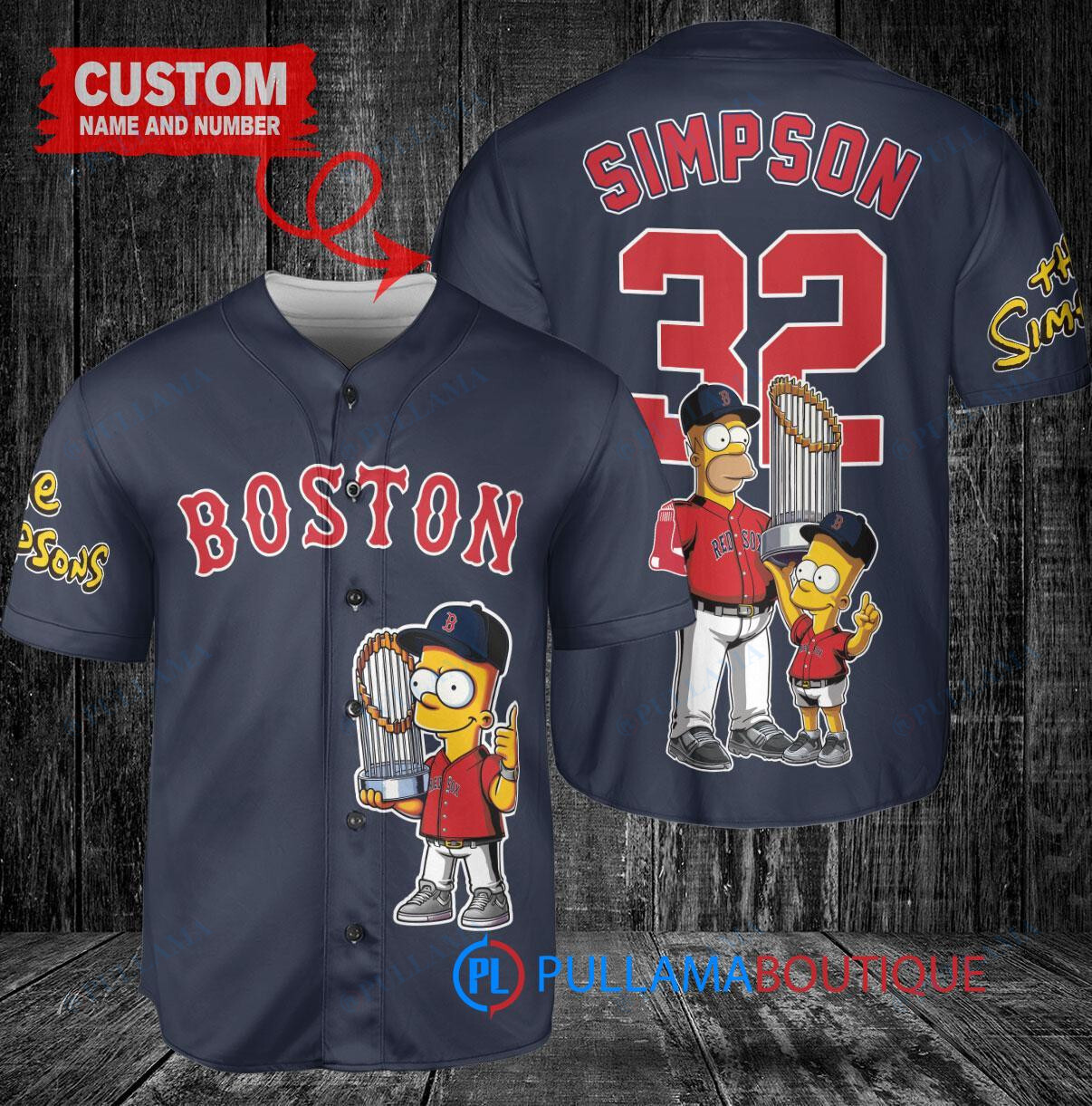 Atlanta Braves x The Simpsons Bart Simpson, Homer Simpson, Lisa Simpson with Trophy Custom Baseball Jersey Navy