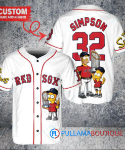 Boston Red Sox x The Simpsons Bart Simpson, Homer Simpson, Lisa Simpson with Trophy Custom Baseball Jersey White