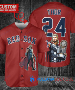 Boston Red Sox x Thor Marvel with Trophy Custom Baseball Jersey Red