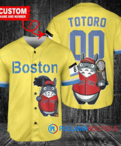 Boston Red Sox x Totoro Studio Ghibli with Trophy Custom Baseball Jersey Gold-Light Blue City Connect