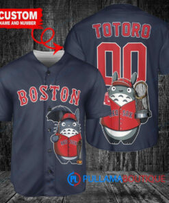 Boston Red Sox x Totoro Studio Ghibli with Trophy Custom Baseball Jersey Navy