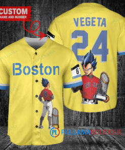 Boston Red Sox x Vegeta Super Saiyan Dragon Ball Z with Trophy Custom Baseball Jersey Gold-Light Blue City Connect