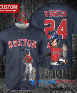 Boston Red Sox x Vegeta Super Saiyan Dragon Ball Z with Trophy Custom Baseball Jersey Navy