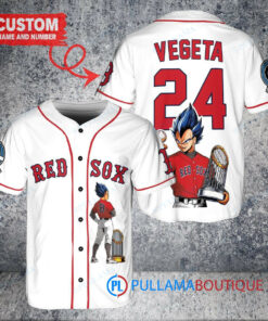 Boston Red Sox x Vegeta Super Saiyan Dragon Ball Z with Trophy Custom Baseball Jersey White