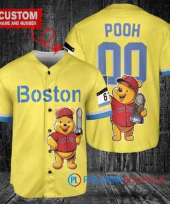 Boston Red Sox x Winnie the Pooh with Trophy Custom Baseball Jersey Gold-Light Blue City Connect