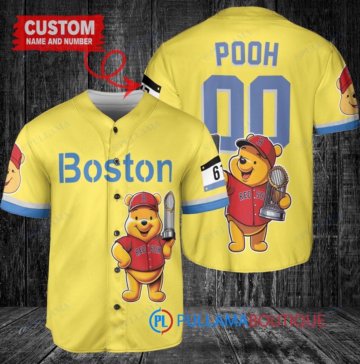 Atlanta Braves x Winnie the Pooh with Trophy Custom Baseball Jersey Black