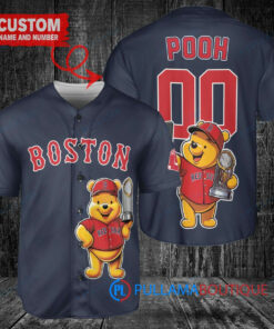 Boston Red Sox x Winnie the Pooh with Trophy Custom Baseball Jersey Navy