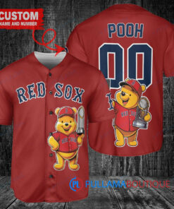 Boston Red Sox x Winnie the Pooh with Trophy Custom Baseball Jersey Red