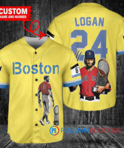 Boston Red Sox x Wolverine Logan with Trophy Custom Baseball Jersey Gold-Light Blue City Connect