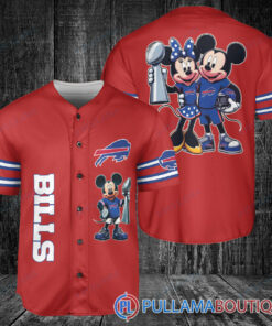 Buffalo Bills x Mickey and Minnie with Trophy Baseball Jersey Red