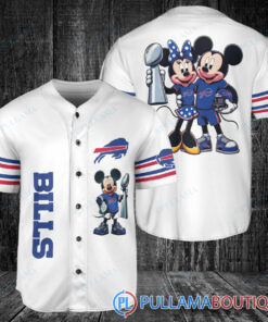 Buffalo Bills x Mickey and Minnie with Trophy Baseball Jersey White