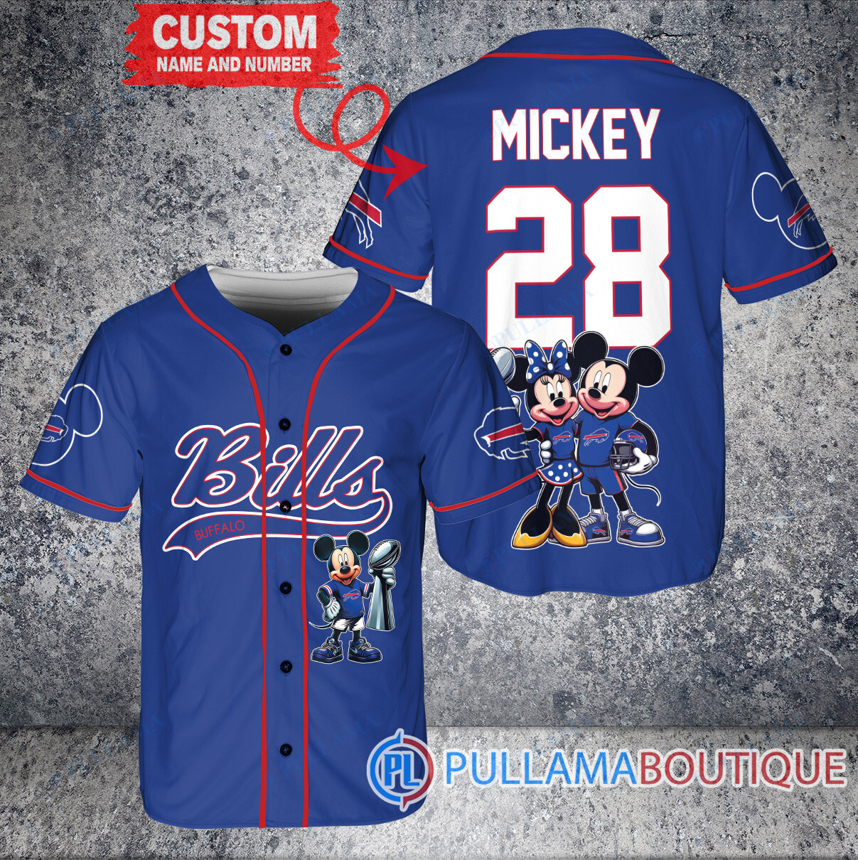 Kansas City Chiefs x Mickey and Minnie with Trophy Custom Baseball Jersey Red