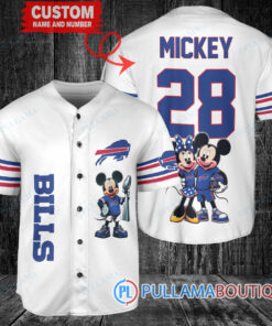 Buffalo Bills x Mickey and Minnie with Trophy Custom Baseball Jersey White