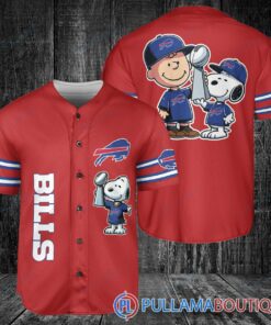 Buffalo Bills x Snoopy and Charlie Brown with Trophy Baseball Jersey Red