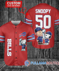 Buffalo Bills x Snoopy and Charlie Brown with Trophy Custom Baseball Jersey Red