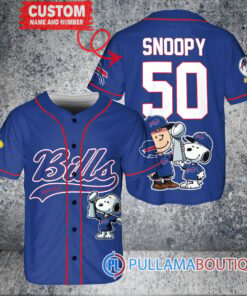 Buffalo Bills x Snoopy and Charlie Brown with Trophy Custom Baseball Jersey Royal