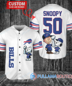 Buffalo Bills x Snoopy and Charlie Brown with Trophy Custom Baseball Jersey White