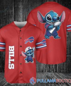 Buffalo Bills x Stitch with Trophy Baseball Jersey Red