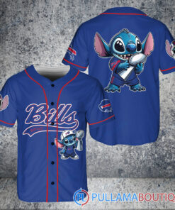 Buffalo Bills x Stitch with Trophy Baseball Jersey Royal