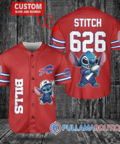 Buffalo Bills x Stitch with Trophy Custom Baseball Jersey Red