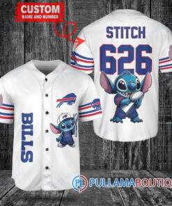 Buffalo Bills x Stitch with Trophy Custom Baseball Jersey White