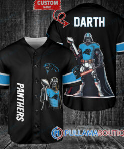 Carolina Panthers x Darth Vader Star Wars with Trophy Custom Baseball Jersey Black