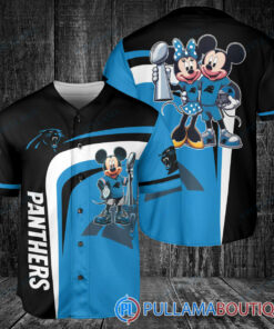 Carolina Panthers x Mickey and Minnie with Trophy Baseball Jersey Black-Blue