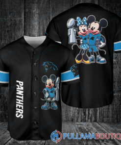 Carolina Panthers x Mickey and Minnie with Trophy Baseball Jersey Black