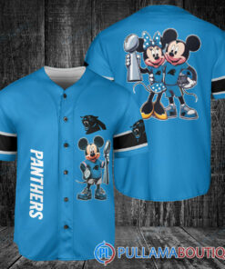 Carolina Panthers x Mickey and Minnie with Trophy Baseball Jersey Blue