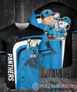 Carolina Panthers x Snoopy and Charlie Brown with Trophy Baseball Jersey Black-Blue