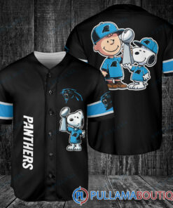 Carolina Panthers x Snoopy and Charlie Brown with Trophy Baseball Jersey Black