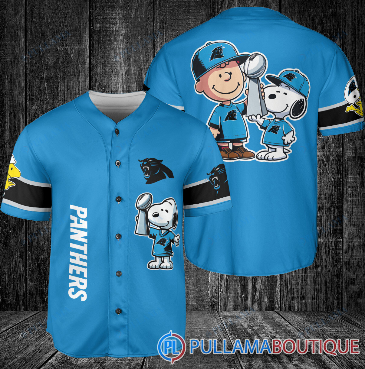 Pittsburgh Steelers x Snoopy and Charlie Brown with Trophy Baseball Jersey Black Without Piping