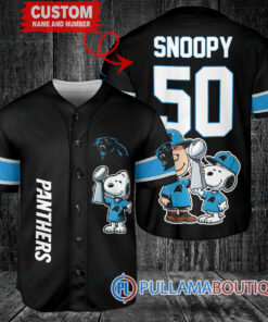 Carolina Panthers x Snoopy and Charlie Brown with Trophy Custom Baseball Jersey Black