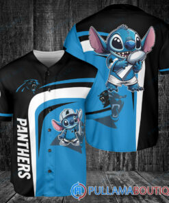 Carolina Panthers x Stitch with Trophy Baseball Jersey Black-Blue