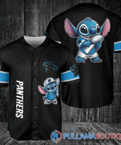 Carolina Panthers x Stitch with Trophy Baseball Jersey Black