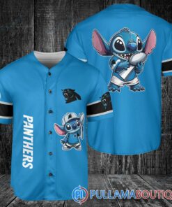 Carolina Panthers x Stitch with Trophy Baseball Jersey Blue