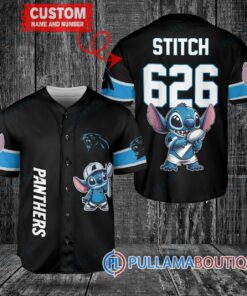 Carolina Panthers x Stitch with Trophy Custom Baseball Jersey Black