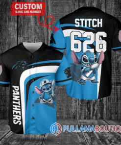 Carolina Panthers x Stitch with Trophy Custom Baseball Jersey Black-Blue