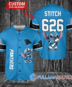 Carolina Panthers x Stitch with Trophy Custom Baseball Jersey Blue